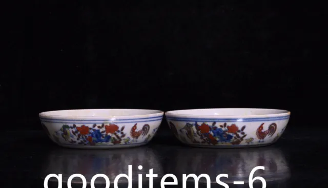 3.8"Old Antique Porcelain A pair of Ming dynasty Chenghua chicken pattern cup