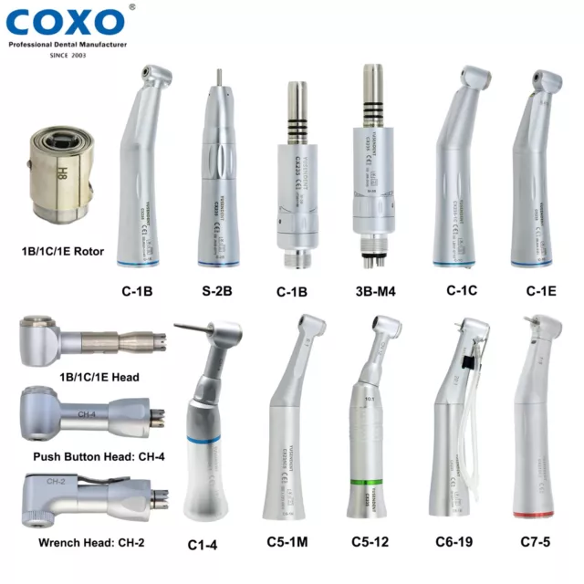 COXO Dental LED Fiber Optic Low Speed Handpiece Contra Angle Air Motor 2/4 Holes