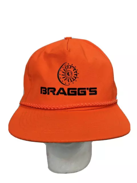 Vintage Bragg's Crane Service Trucker Hat Snapback Braggs Blaze Orange 80s H6