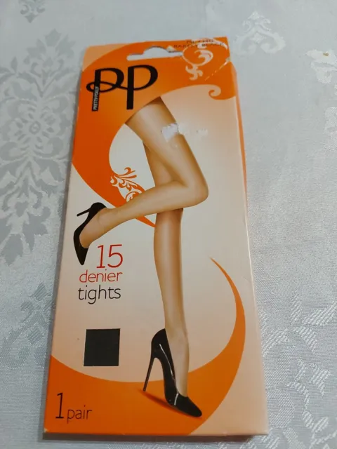 PRETTY POLLY MEDIUM to Large Size Glossy 10 Denier Tights in Black