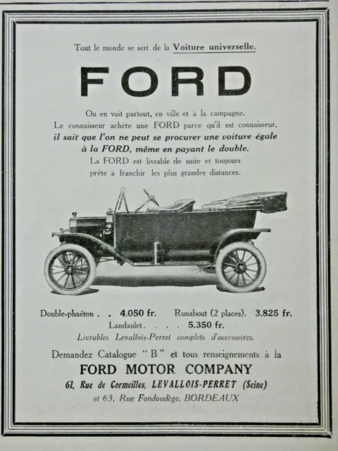 Publicité De Presse 1914 Automobiles Ford Double-Phaeton - Landaulet - Runabout