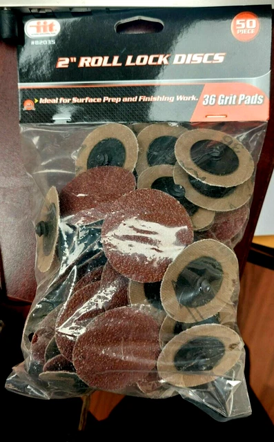 50 pc 2" Roll Lock Sanding Discs Set Surface prep Finishing work 36 Grit Pads