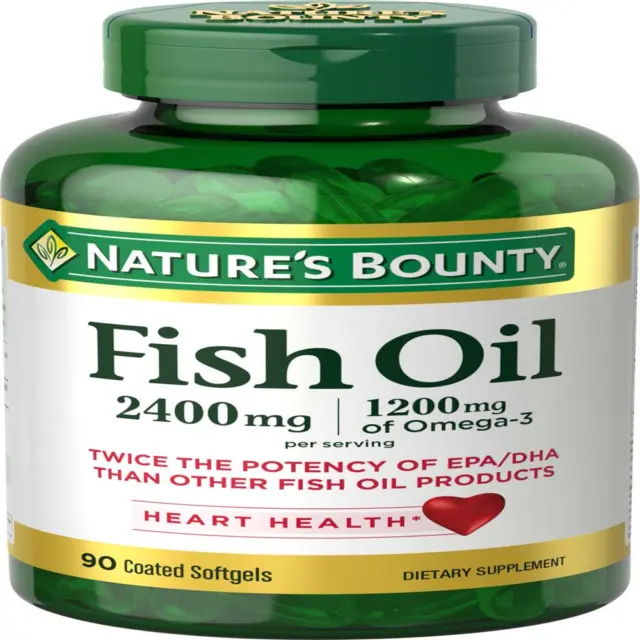 Nature's Bounty Fish Oil, Supports Heart Health, 2400Mg, Coated Softgels, 90 Ct.