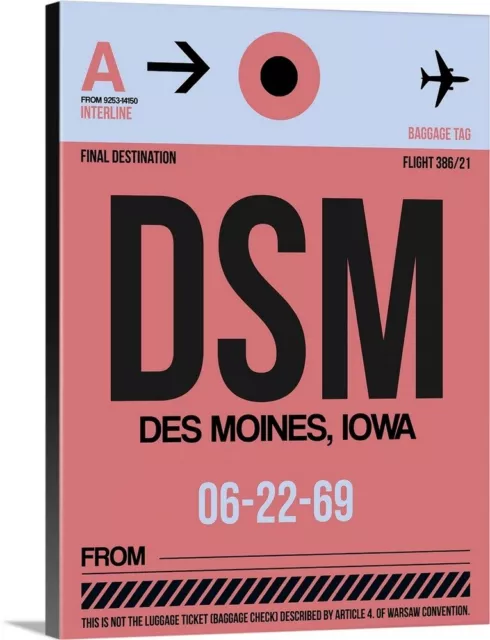 DSM Des Moines Luggage Tag I Canvas Wall Art Print, Iowa Home Decor