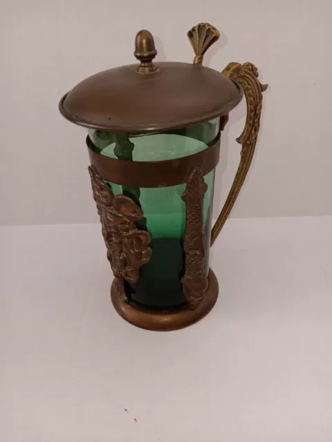 Vintage Brass Tea Glass Holder With Removable Green Hand Blown  Glass