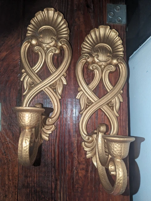 Vtg 1988 Homco Pair Homco MCM Wall Sconces Candle Holders Hollywood  Regency