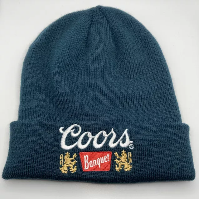 New Coors Golden Banquet Beer Winter Cap Hat Beanie NWOT Dark Blue/Green