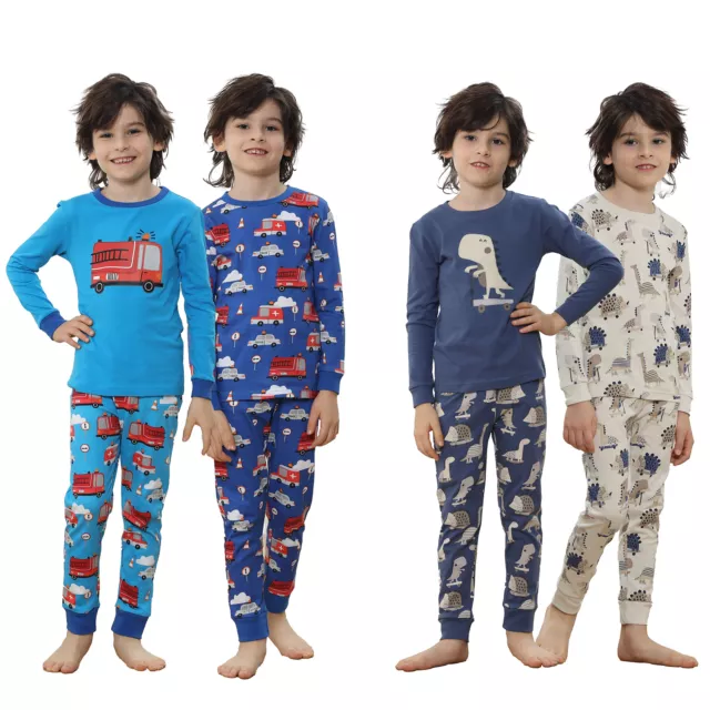 Boys Pyjamas Pjs Nightwear 2 Pack Set Loungewear Cotton Long Sleeve 1.5-6 Years