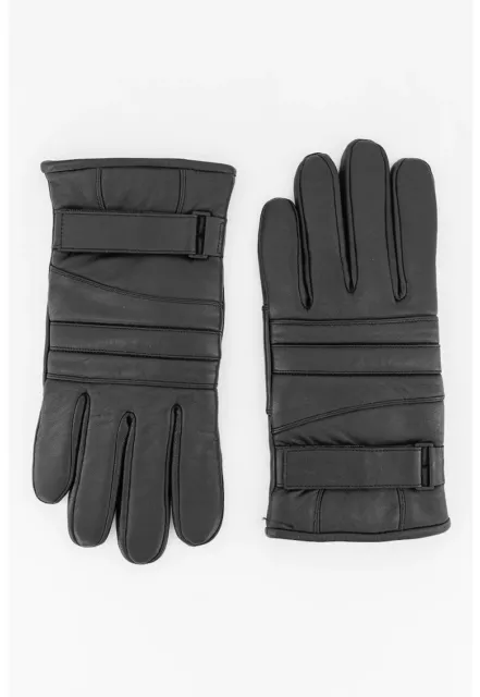 Neu Hugo Boss Herren schwarz Leder Winter warm Biker Premium Handschuhe Large Medium 9