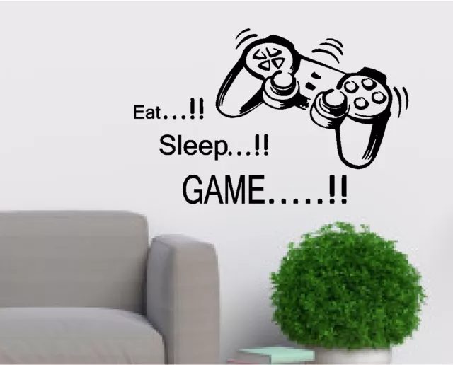 Eat Sleep Game Gamer Wall Sticker Video Joysticks Vinyl Decal Living Room Decor