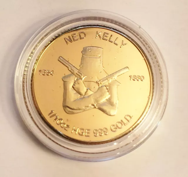 New "Ned Kelly #2" 1/10th oz HGE 999 Gold Australiana Coin, Such is Life