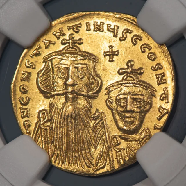 AD 654-668 Byzantine Constans II Constantine IV AU Solidus Gold NGC CH AU G3004