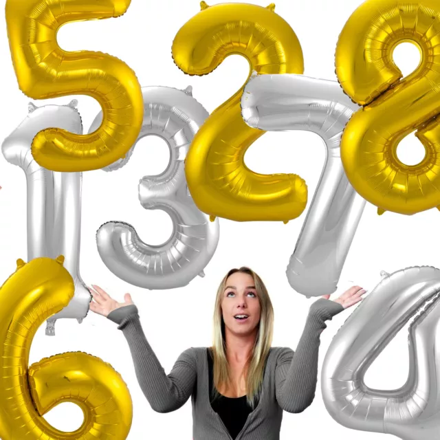 XXL FOLIENBALLONS ZAHLEN -  86cm Gold Silber Deko Party Ballon Luftballons Zahl