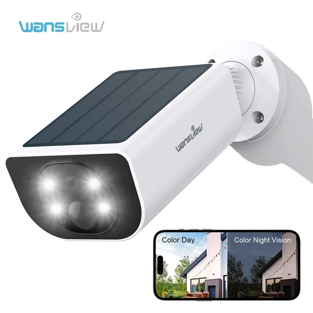 WANSVIEW 2K 3MP Solar Security Camera Outdoor WiFi Wireless Color Night ...