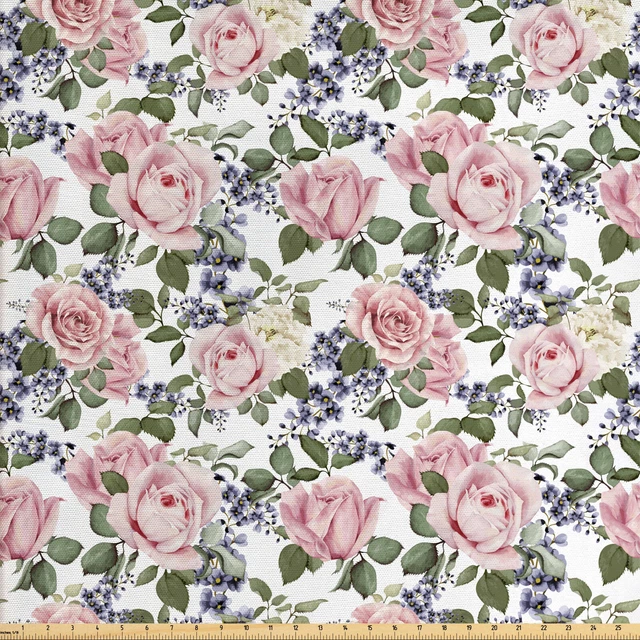 Rose Gewebe als Meterware Blühendes Rosa Flora