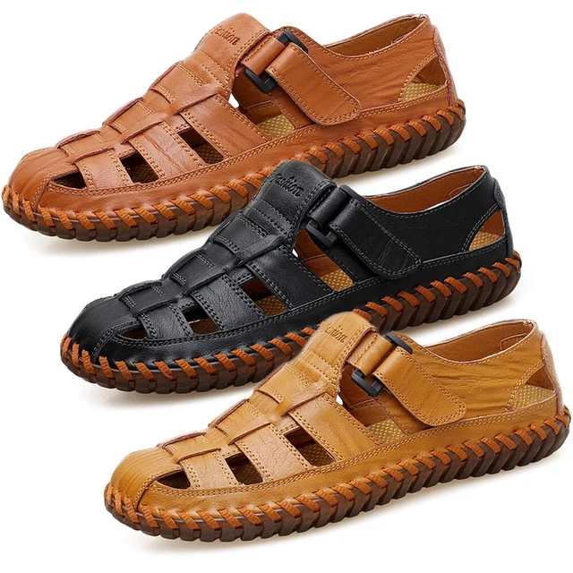 MENS HOT SUMMER Closed Toe Leather Fisherman Sandals Casual Sandal