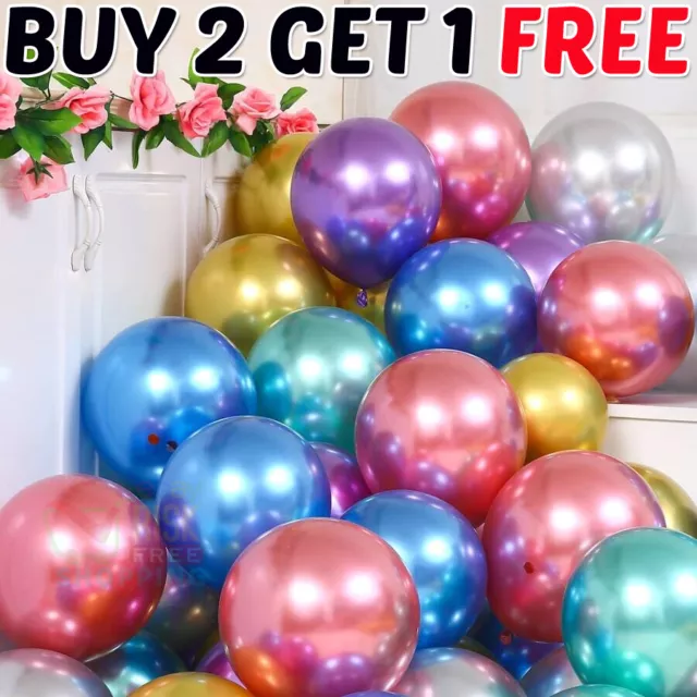 5" 10" 12" CHROME BALLOONS METALLIC LATEX PEARL Helium Baloons Birthday Party UK
