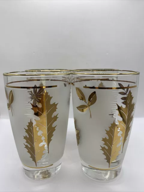 Set Of 7 Vintage Libbey 22k Gold Leaf Tumblers 12 Oz Drinking Glasses