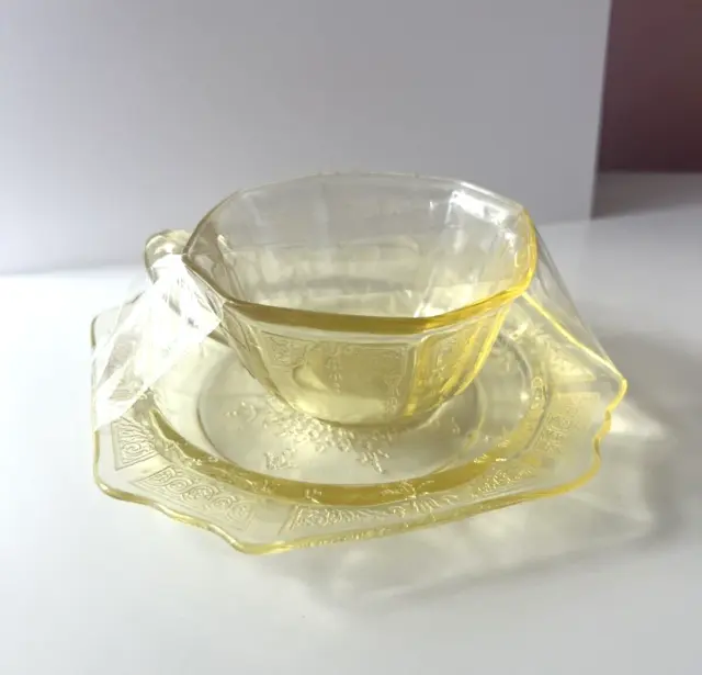 Vintage Federal Depression Glass Yellow Teacup/Saucer Set