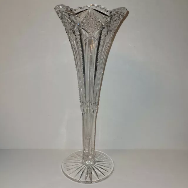 Gorgeous American Brilliant Cut Glass Crystal ABP Trumpet Vase 12" Antique