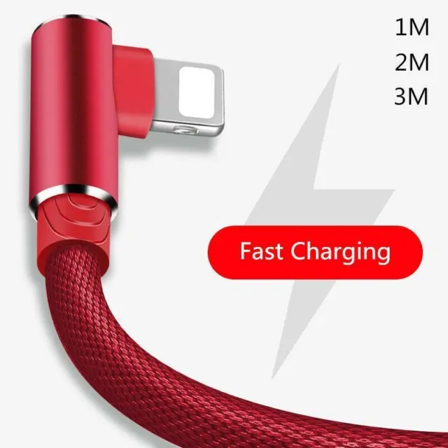1m 2m 3m 90 ELBOW Fast Charging USB Charger Cable Data Sync Lead for iPhone iPad