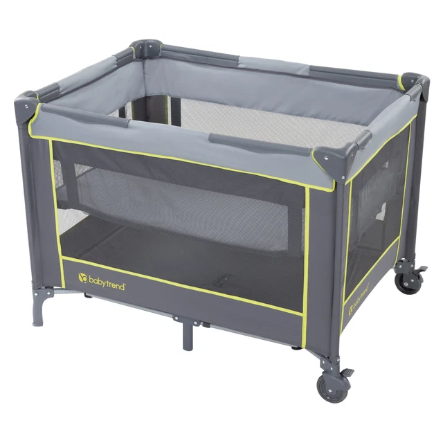 Baby Trend Flat Portable Playard with Bassinet – Twinkle Lime Green