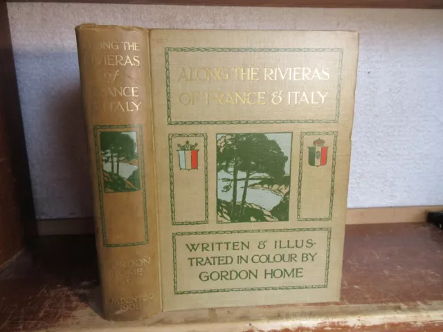 Old ALONG THE RIVIERAS OF FRANCE & ITALY Book SCENERY COLOR PLATES PAINTING ART