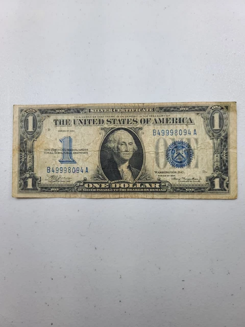 1934 $1 Silver Certificate Funny Back Note Blue Seal 094 3