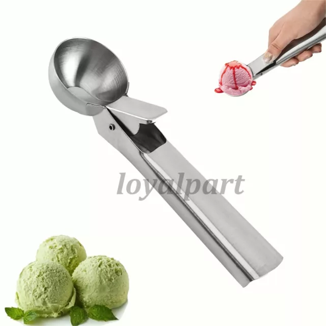 Ice Cream Scoop Stainless Steel Easy Trigger Cookie Watermelon Spoon Tool New