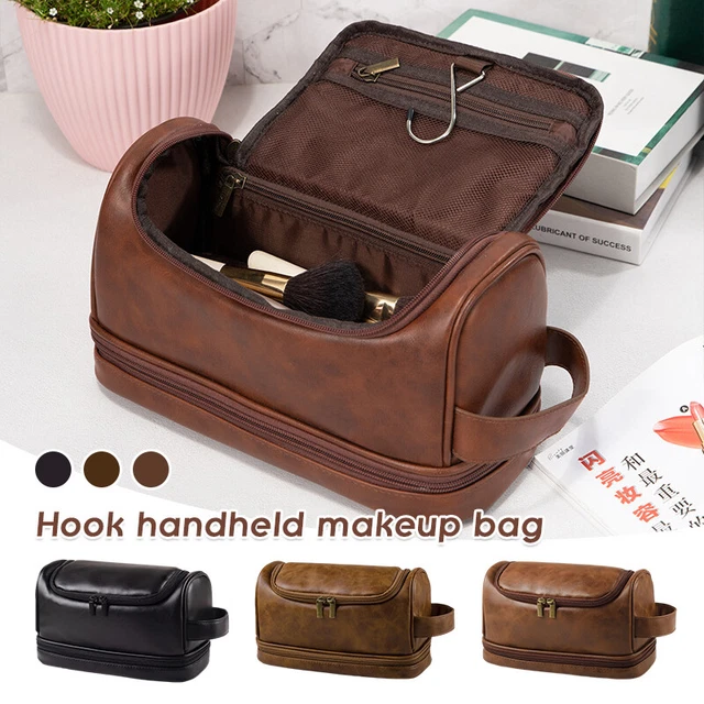 Portable PU Leather Cosmetic Bag Large Capacity Travel Organizer Toiletry Bag
