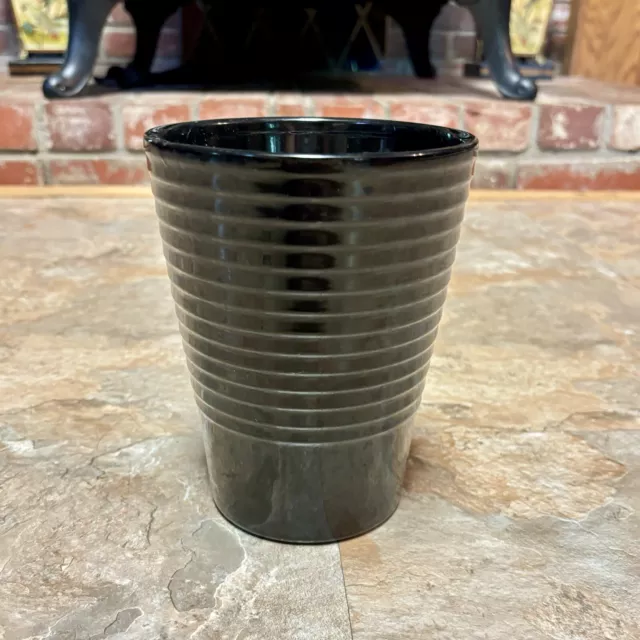 Vintage Ceramic Pottery Ribbed Black Flowerpot or Planter- Made in Germany- 6.5"