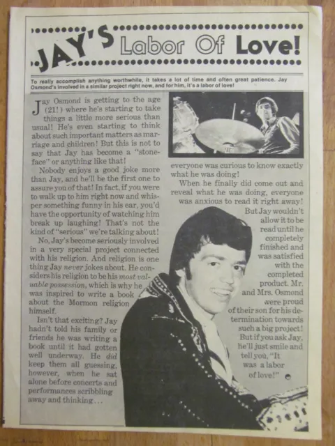 Jay Osmond, Full Page Vintage Clipping, Osmonds Brothers