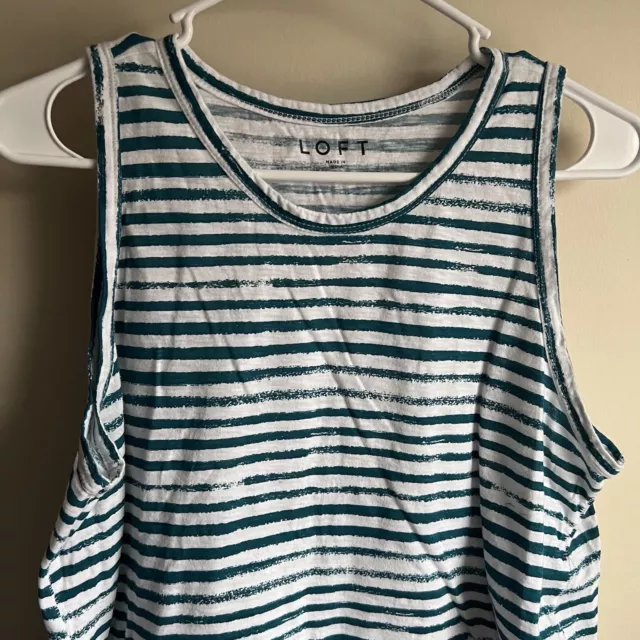 Loft Teal Striped Seamed Shirttail Tank Top Size Medium 2