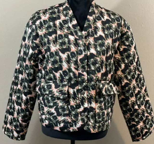 Rachel Comey Olive Green Animal Print Cropped Quilted Jacket, Sz M,MSRP $55