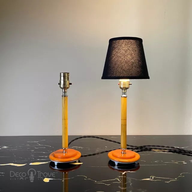 PAIR of Stepped Base Butterscotch Catalin Lamps - RESTORED