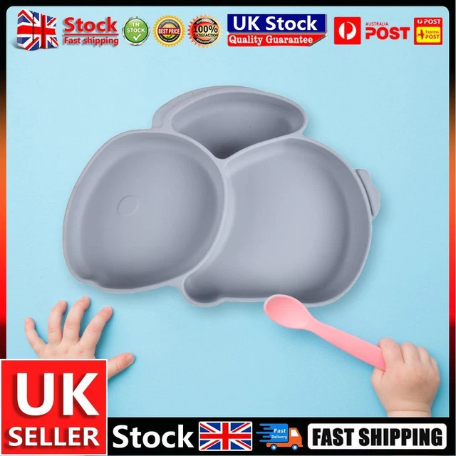 Cartoon Children Dishes Silicone Baby Feeding Dishes Baby Cutlery (Dark Grey) UK