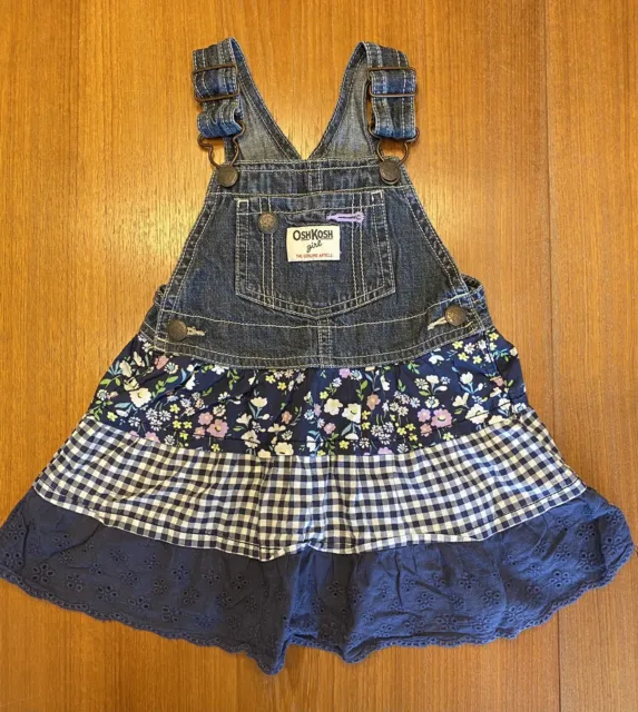 Girls 24 months OshKosh Skirt Overalls Blue Floral Check and Lace