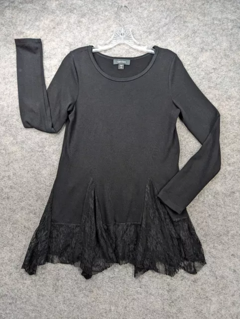 Karen Kane Sweater Top Womens XS Black Lace Inset Raw Hem Long Sleeve Pullover