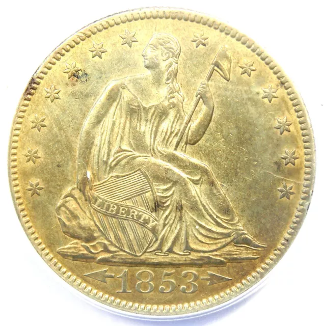 1853-O Arrows and Rays Seated Liberty Half Dollar 50C - ANACS AU55 - $1880 Value
