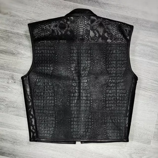 Black Crocodile ,Alligator Faux Leather Skin Jacket Handmade Jacket.Vest 2