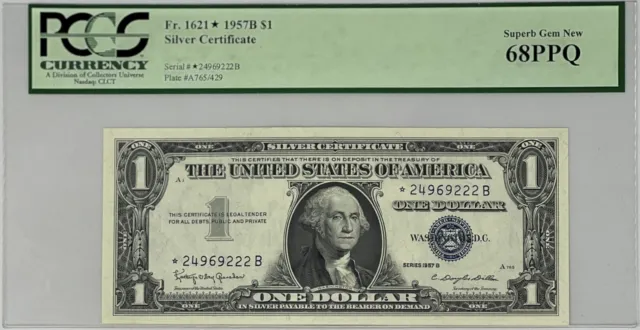 1957-B $1.00 Silver Certificate Star Note, Fr. 1621* PCGS 68-PPQ Superb Gem New