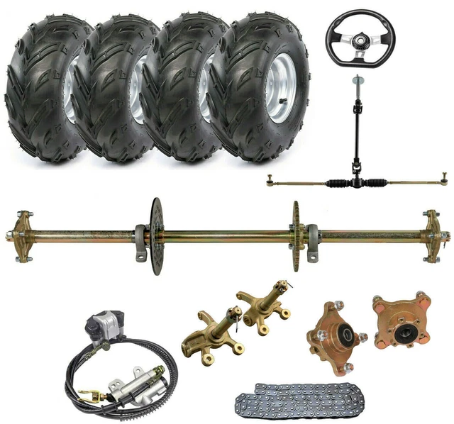 32& GO KART Rear Axle Kit 7" Wheels Brake Assembly Steering Axle Shaft