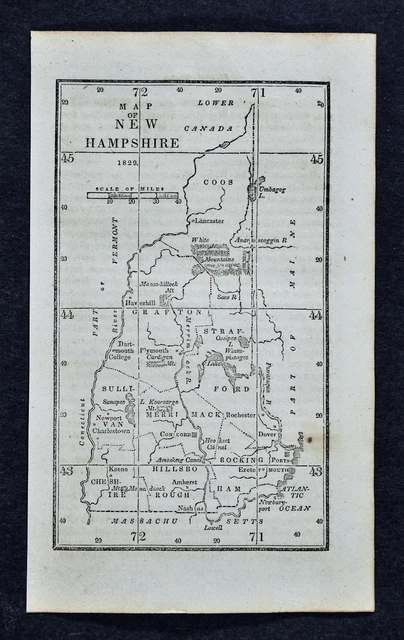 1830 Nathan Hale Map - New Hampshire Portsmouth Concord Amherst Charleston Keene