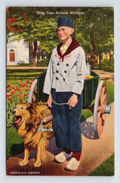 Holland Michigan Tulip Time Scenic Pacific Gardens Dog Linen Postcard