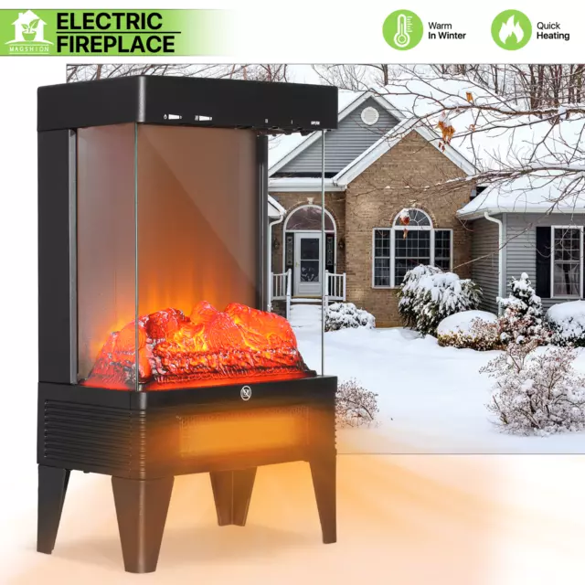 12" Electric Fireplace 1500W Portable Space Heater Realistic Wood Burning Flame