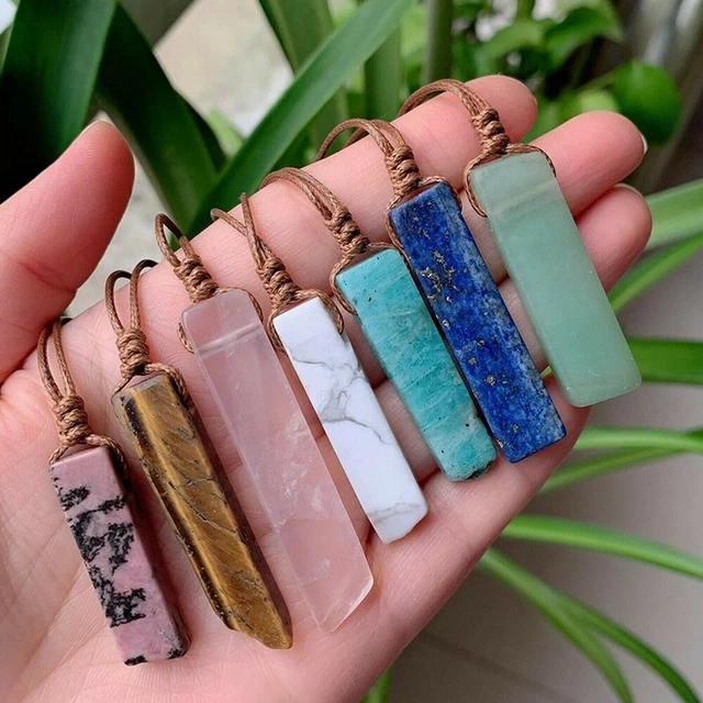 Crystal Gemstone Necklace Pendant Natural Chakra Stone Energy Healing Rope Chain