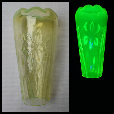 Antique Victorian Art Nouveau Opalescent Vaseline Glass Duplex Oil Lamp Shade