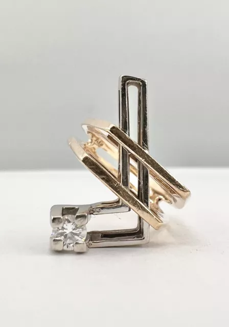 Unusual Modernist 14k Yellow White Gold VS .25 Diamond Check Mark Design Ring