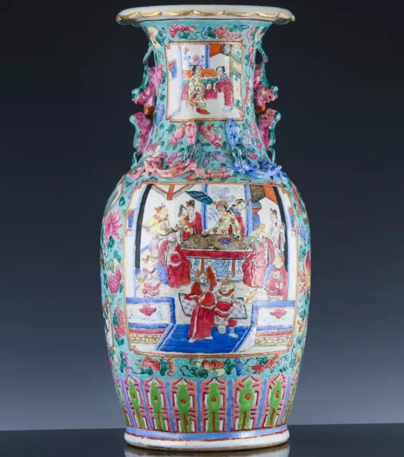 Large Antique Chinese Famille Rose Enamel Imperial Figures Dragon Vase Daoguang