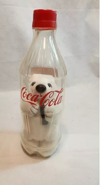 Vintage Coca Cola Brand Plush Mini Polar Bear In A Bank Coke Classic Bottle  B